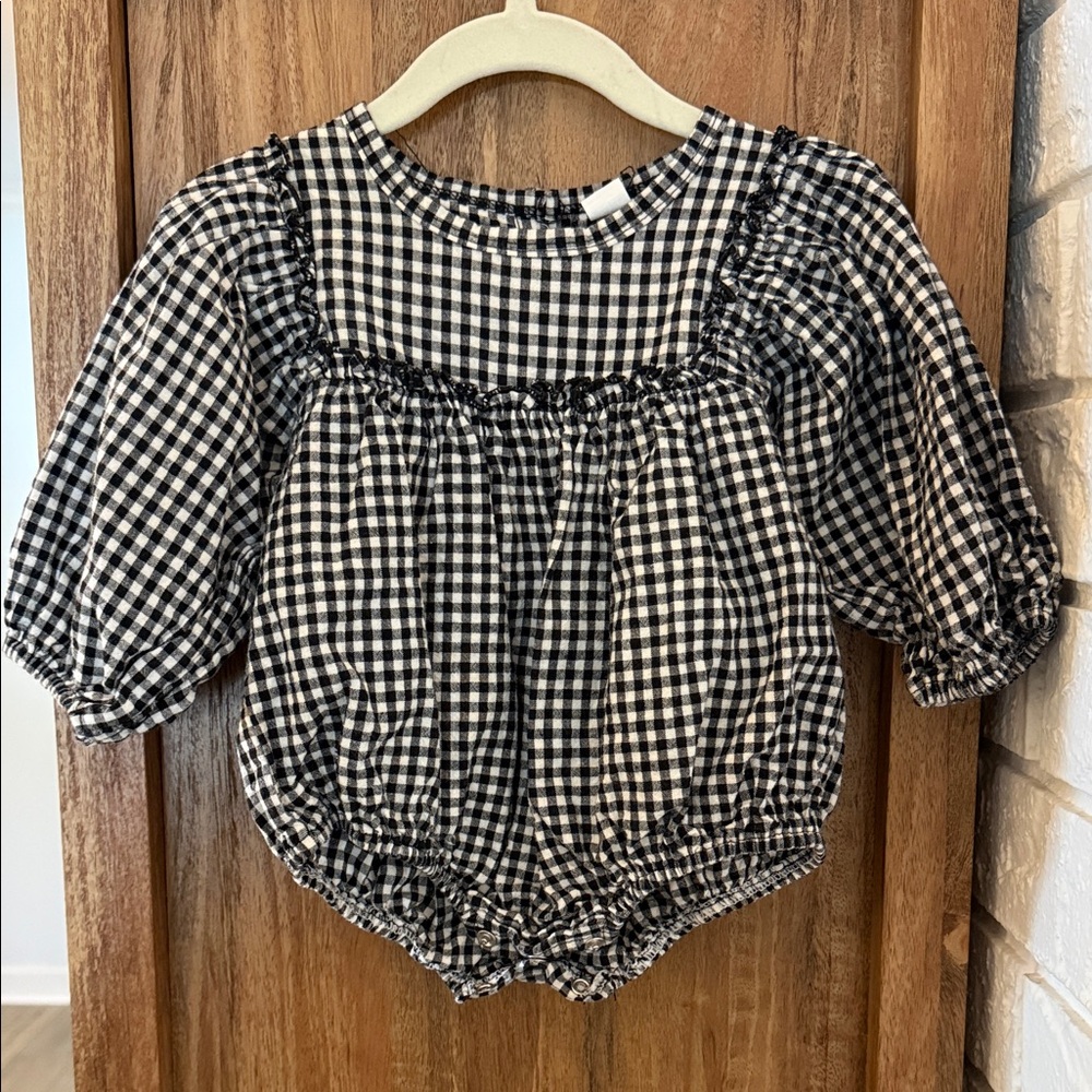 Black and White Gingham Baby Romper